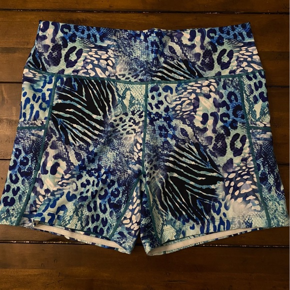CVG bike shorts 2XL blue cheetah print 5” Moisture Wicking Squat Approved - Picture 1 of 6